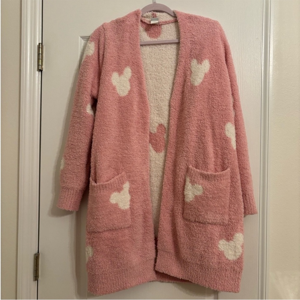 Disney Pink Fuzzy Open-Front Cardigan with Cream Mickey Motifs
